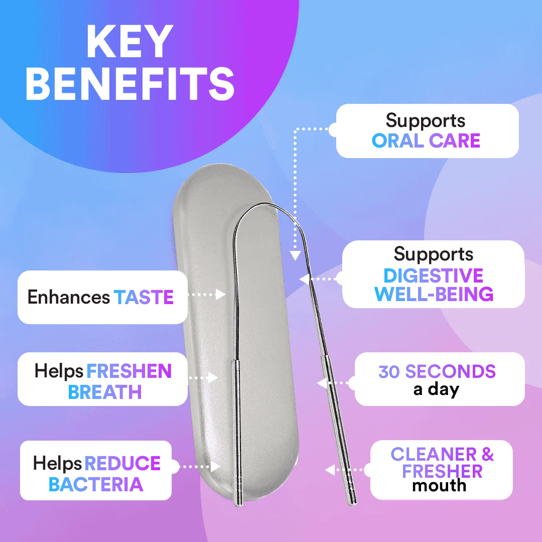 Stainless Steel Tongue Scraper: Durable, Anti-Bacterial, for Fresh Breath & Oral Health, Ergonomic Design, Easy Clean DP7