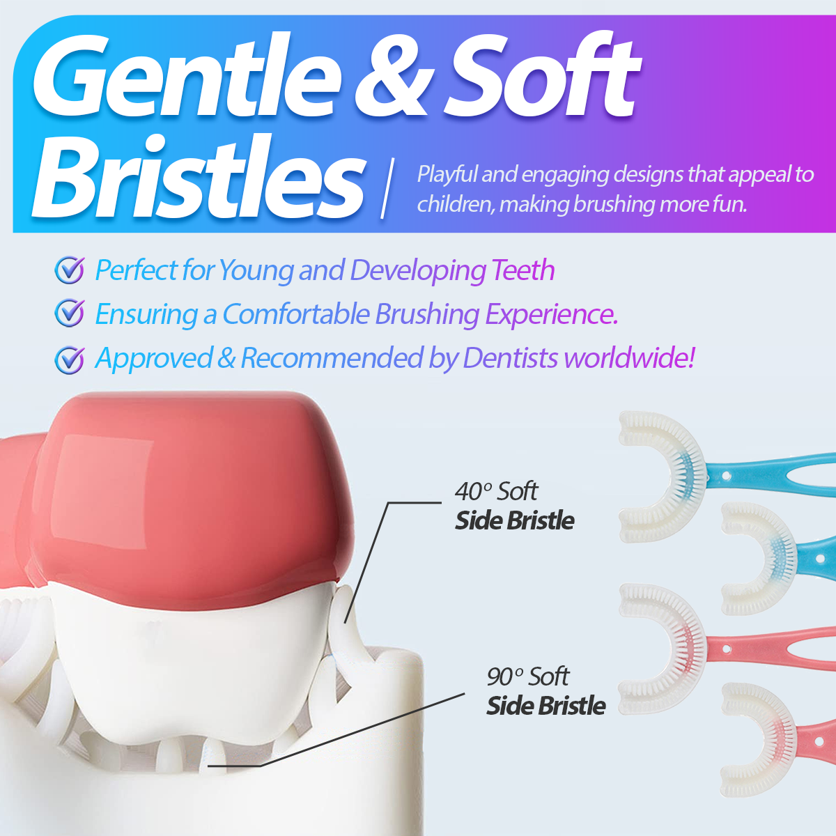 Kids Silicone U Brush: Gentle U-Shaped Toothbrush, Easy & Fun to Use, BPA-Free, Soft Bristles for Children’s Oral Care DP7