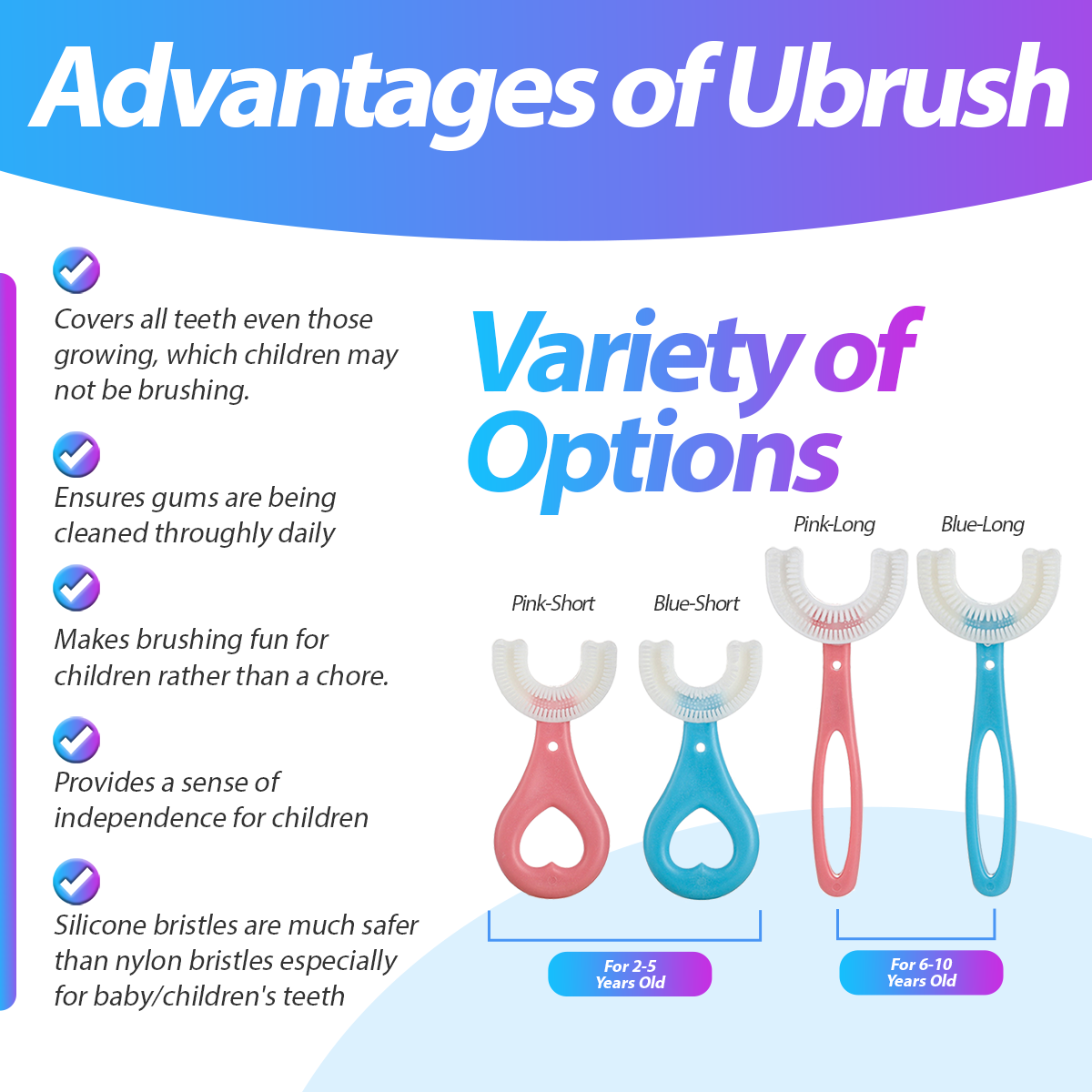 Kids Silicone U Brush: Gentle U-Shaped Toothbrush, Easy & Fun to Use, BPA-Free, Soft Bristles for Children’s Oral Care DP7